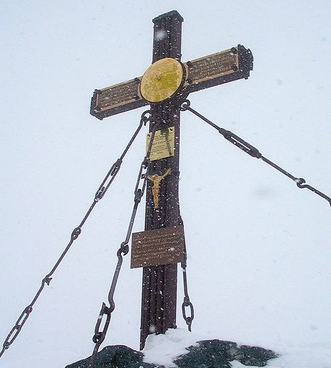 Cross on Summit of the Gross Glockner - highest mountain in Austria