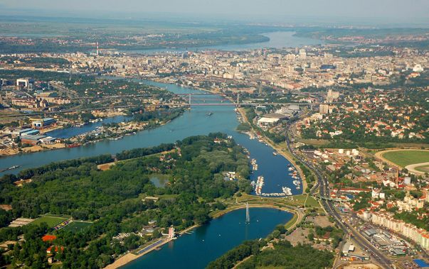 Aerial view of Belgrade and the Danube