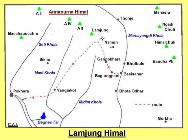 Map of the Lamjung Himal Region