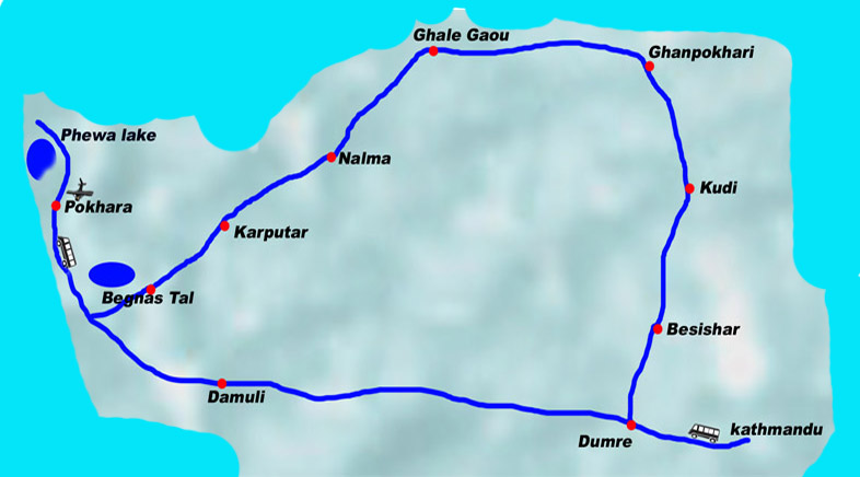 Route Map for Lamjung Himal Region