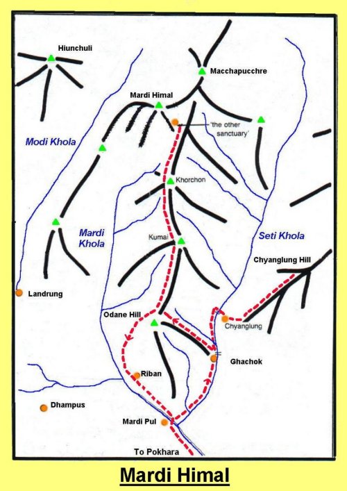Access and Ascent Route Map for Mardi Himal