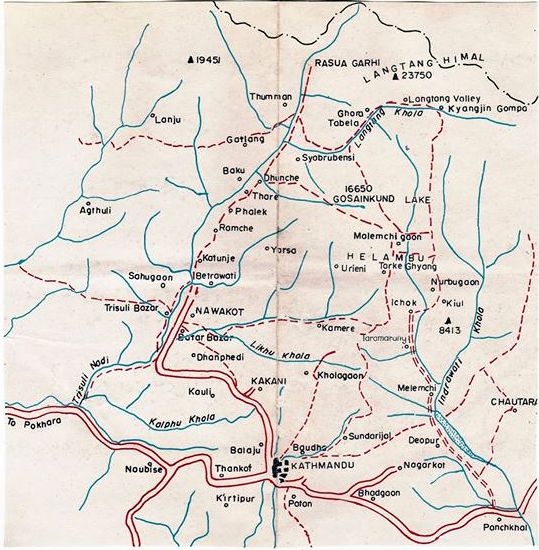Map of Langtang and Kathmandu area