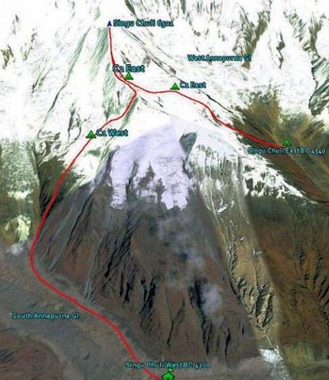 Route Map for Singu Chuli in the Annapurna Sanctuary Region