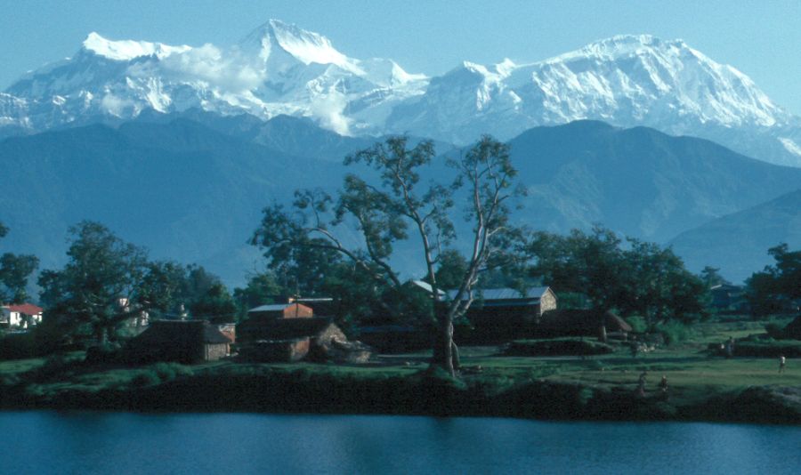 Annapurna IV, Annapurna II and Lamjung Himal from Phewa Tal in Pokhara