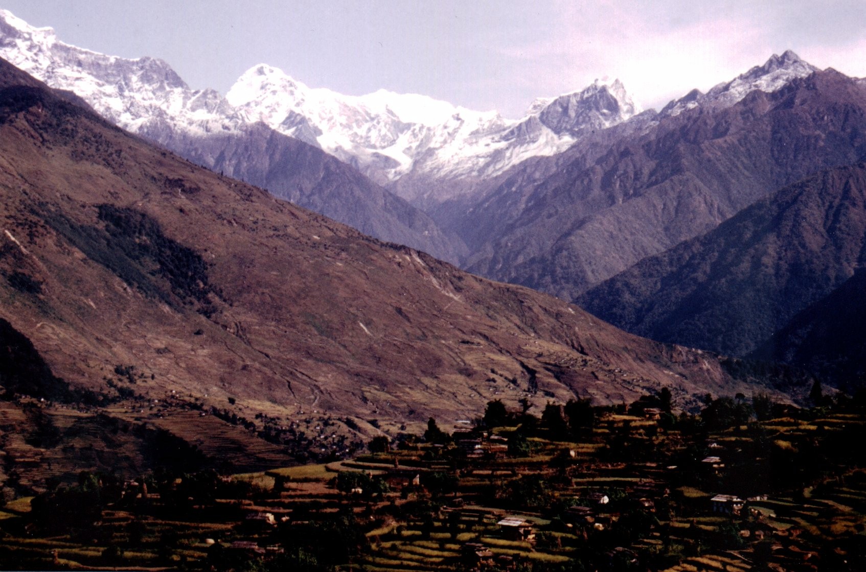 Mount Chamlang and Lower Hongu Valley from Bung Village