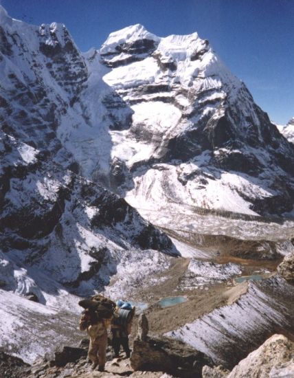Mera West Peak on ascent to Mera La from the Hinku Valley