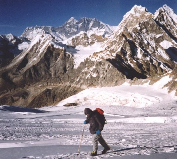 Mount Everest above the Nuptse-Lhotse Wall on ascent of Mera Peak
