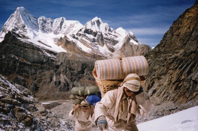 Peak 43 ( Kyashar ) and Kang Taiga on ascent to Mera La from Hinku Valley