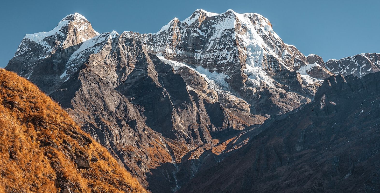 Mera Peak on descent from Zatrwa La into the Hinku Valley in the Nepal Himalaya