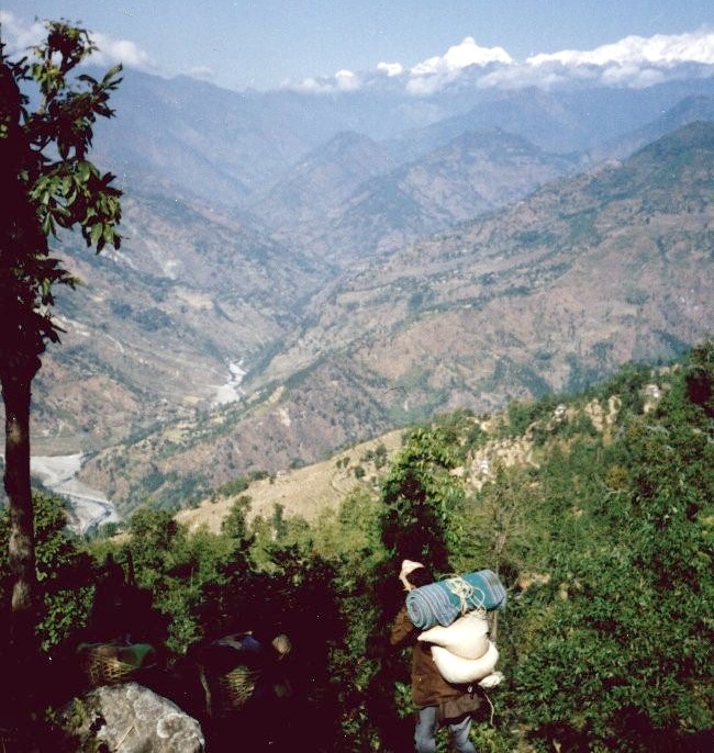 Jannu ( Kumbakharna ) on descent to the Kabeli Khola Valley