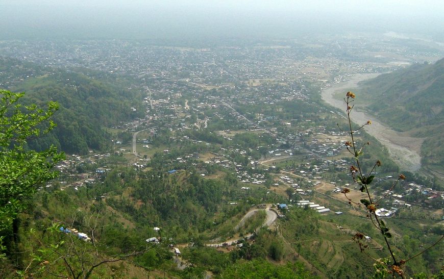 Looking down on the city of Dharan from the mountain road above.