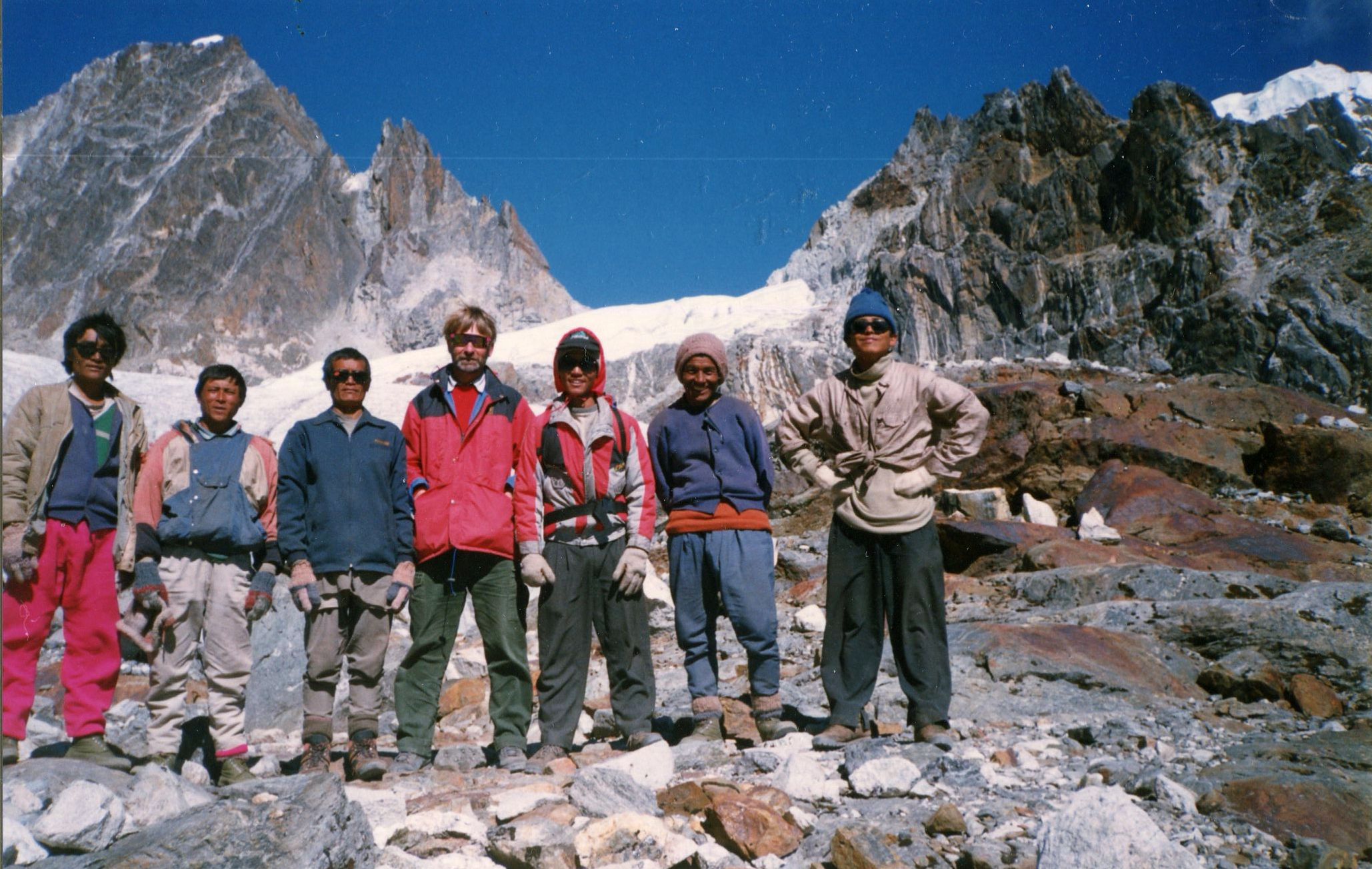 Nepalese Trekking Crew beneath Chola La on route to Gokyo Valley