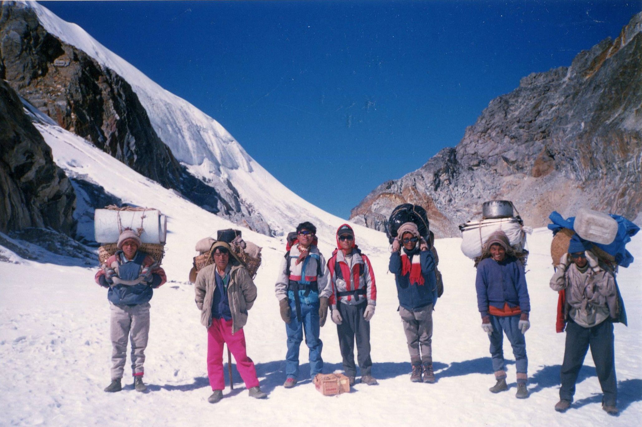 Nepalese Trekking Crew beneath Chola La on route to Gokyo Valley