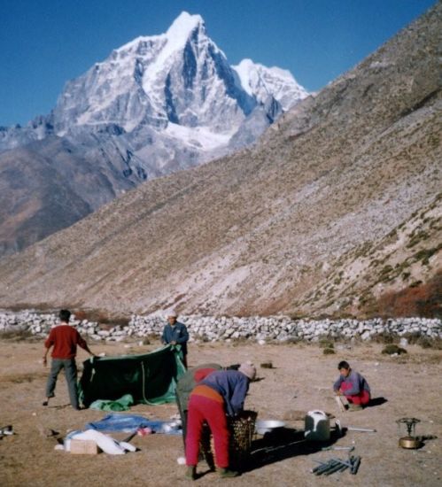 Taboche from campsite at Bibre in Imja Khosi Valley in Khumbu Region of the Nepal Himalaya