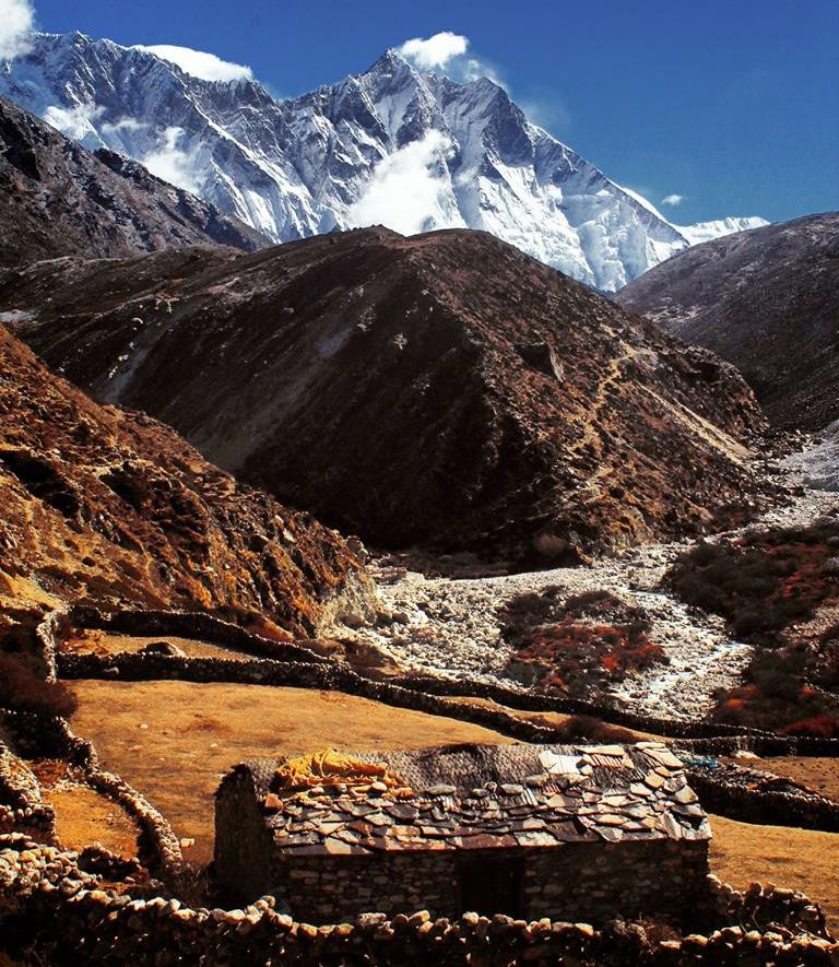 Mount Lhotse ( 8516m ) above the Imja Khosi Valley in the Khumbu region of the Nepal Himalaya