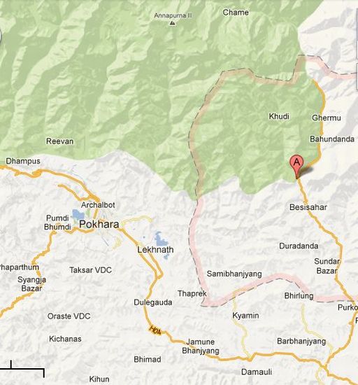 Location Map of Besisahar in the Annapurna Himal Region
