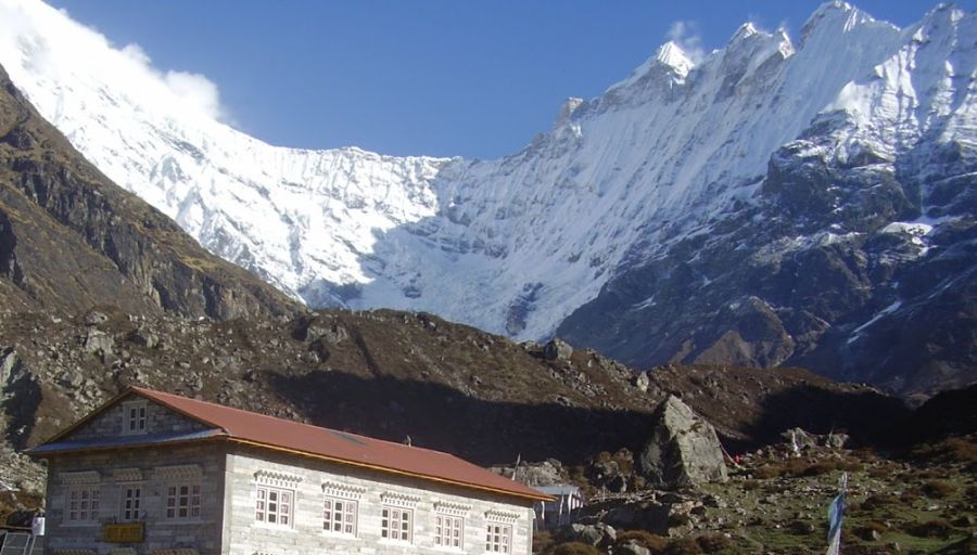 Mount Kimshung from above Kyanjin Village in the Langtang Valley