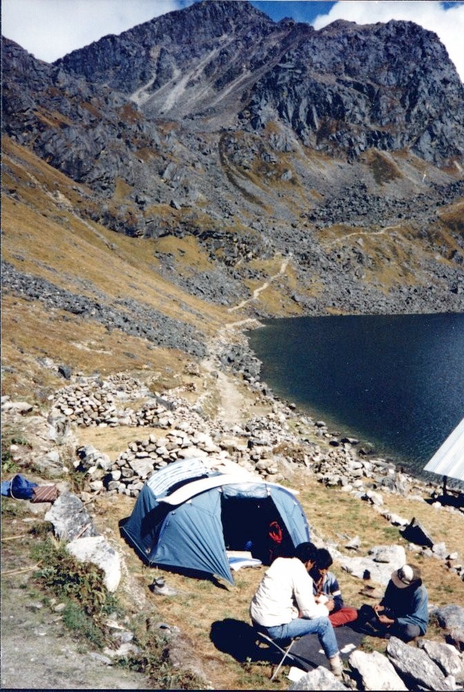 Camp at Gosaikund beneath Laurebina Pass
