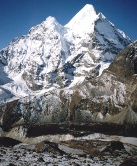 Peak 6 ( Mount Tutse ) from above Shershon in the Barun Valley in the Makalu Region of the Nepal Himalaya