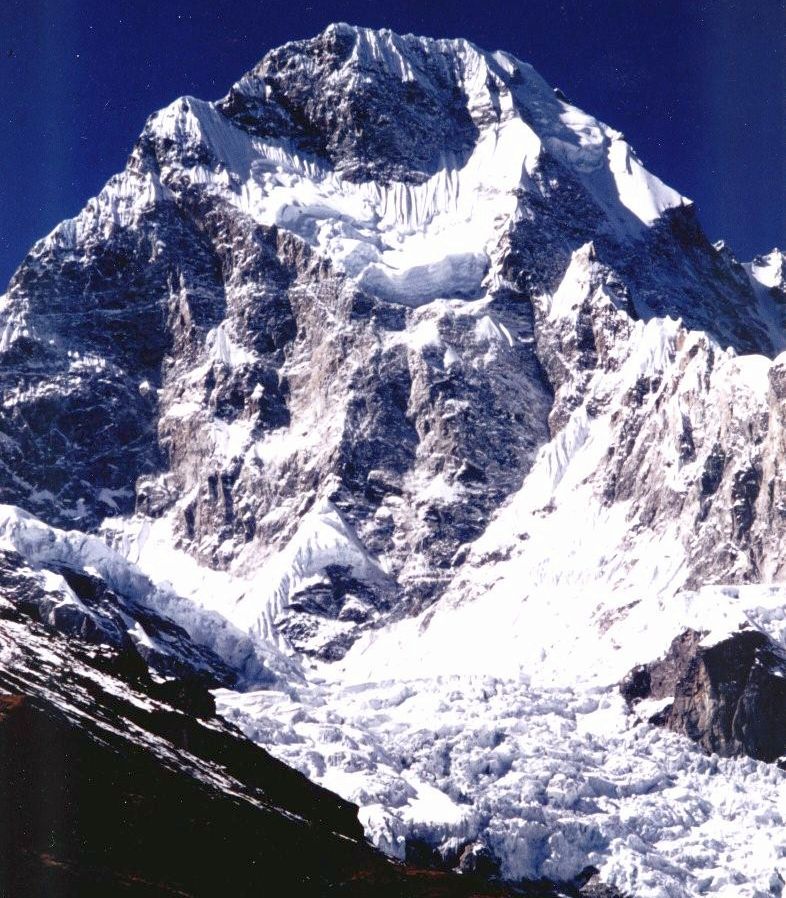 Baudha Peak from Chhuling Glacier on descent from Rupina La on Manaslu Circuit Trek in the Nepal Himalaya