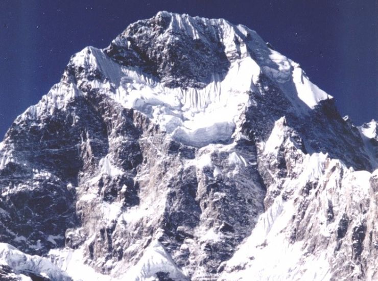 Baudha Peak from Chhuling Glacier on descent from Rupina La on Manaslu Circuit Trek in the Nepal Himalaya