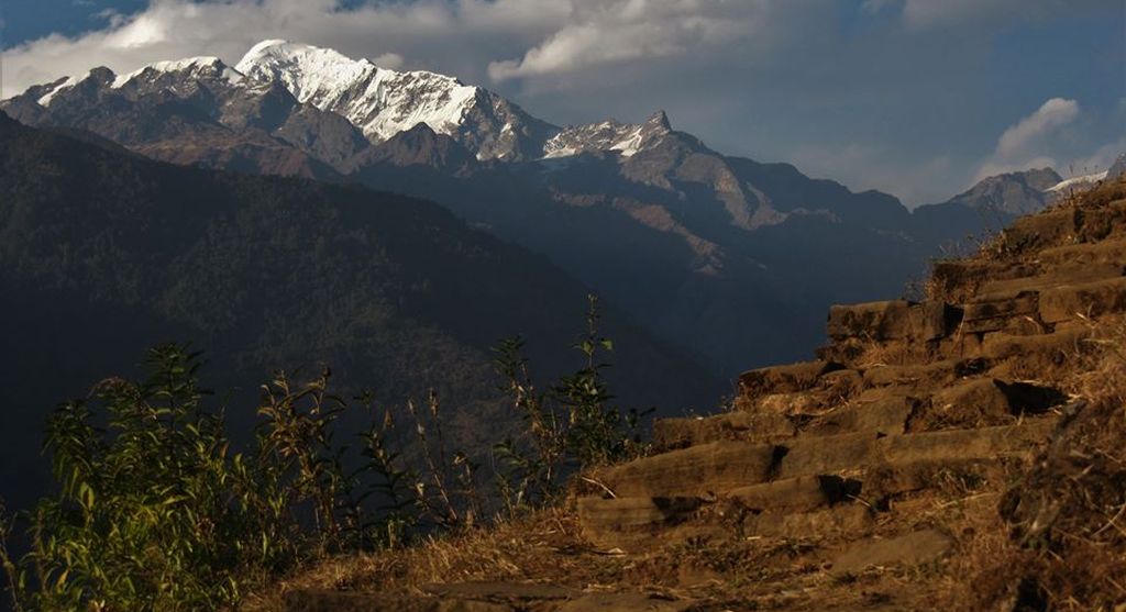 Himal Chuli and the Baudha Peak from above Buri Gandaki Valley