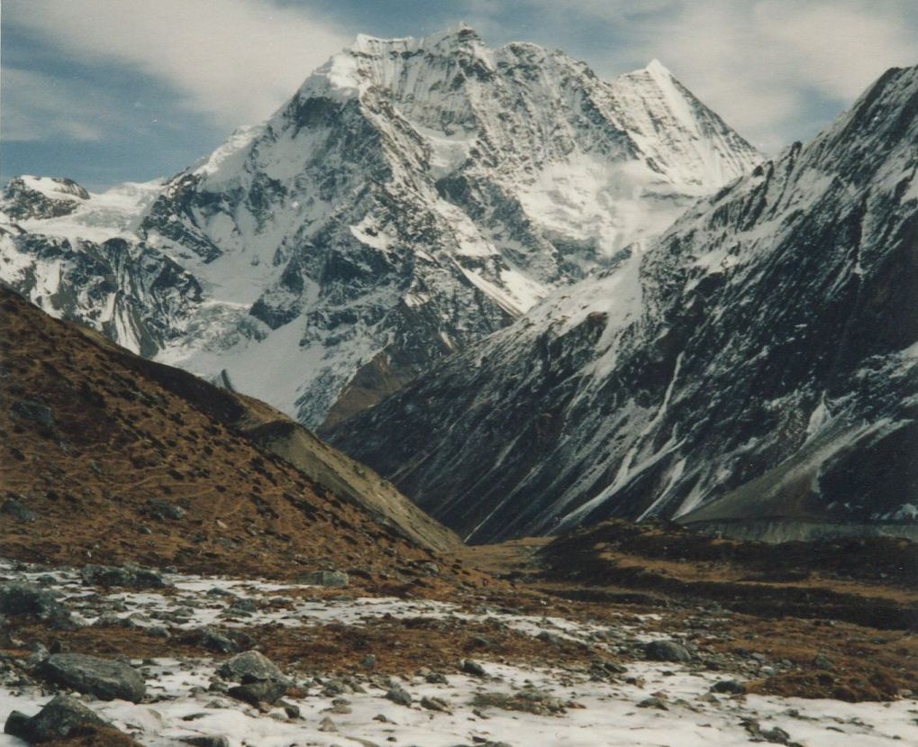 Mt.Pang Puchi on ascent from Samdu to Larkya La on Manaslu Circuit