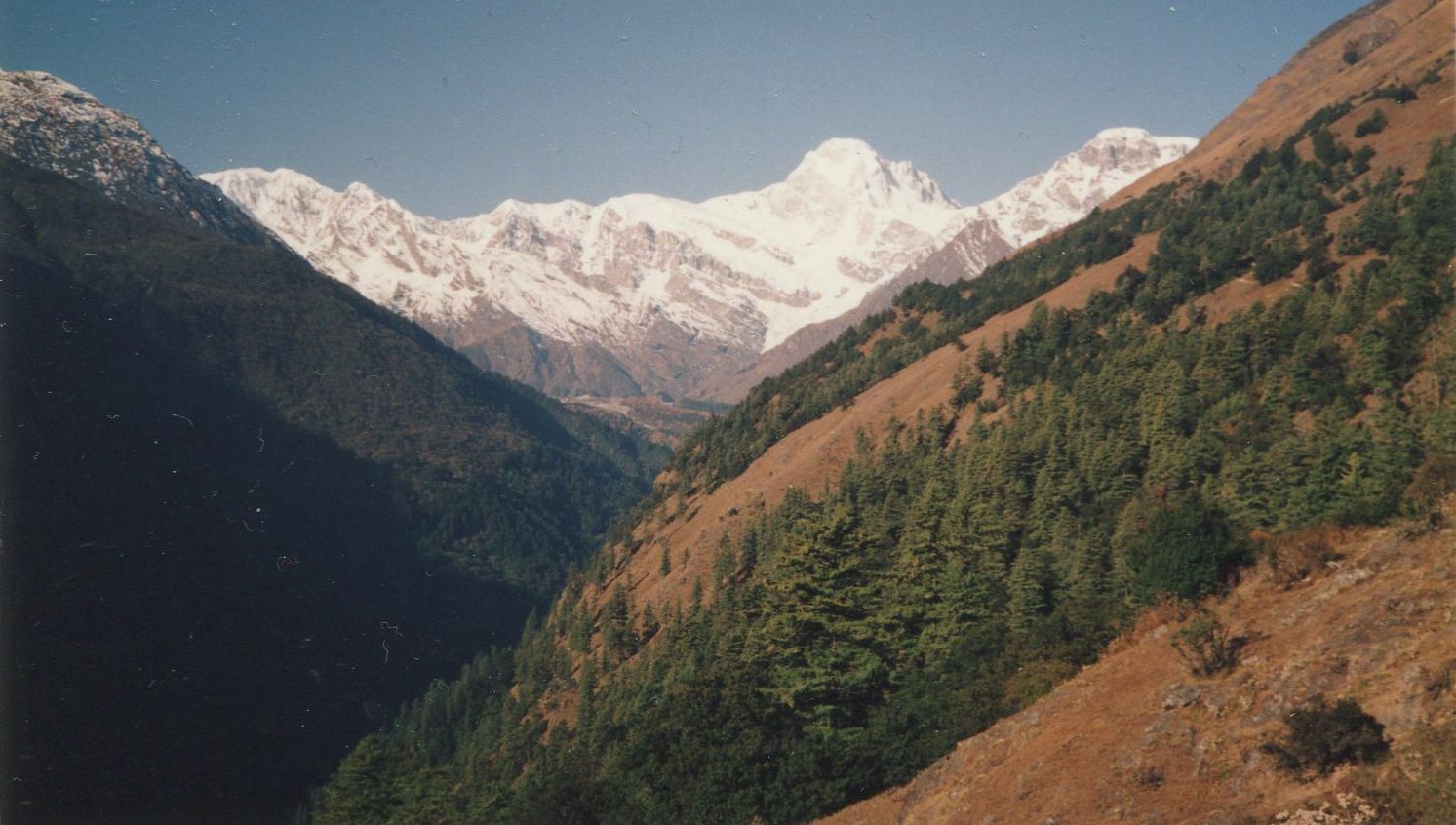 Baudha Peak and Himalchuli above Chuling Glacier