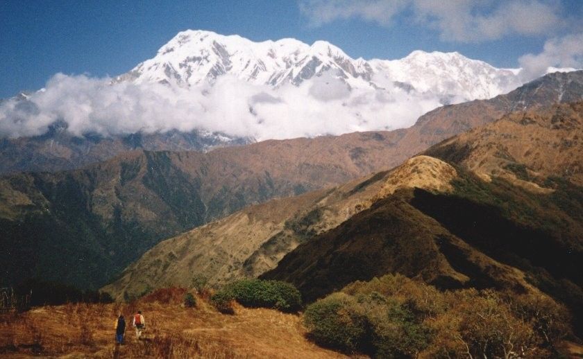 Annapurna South and Annapurna I on approach to Khorchon and Base Camp for Macchapucchre
