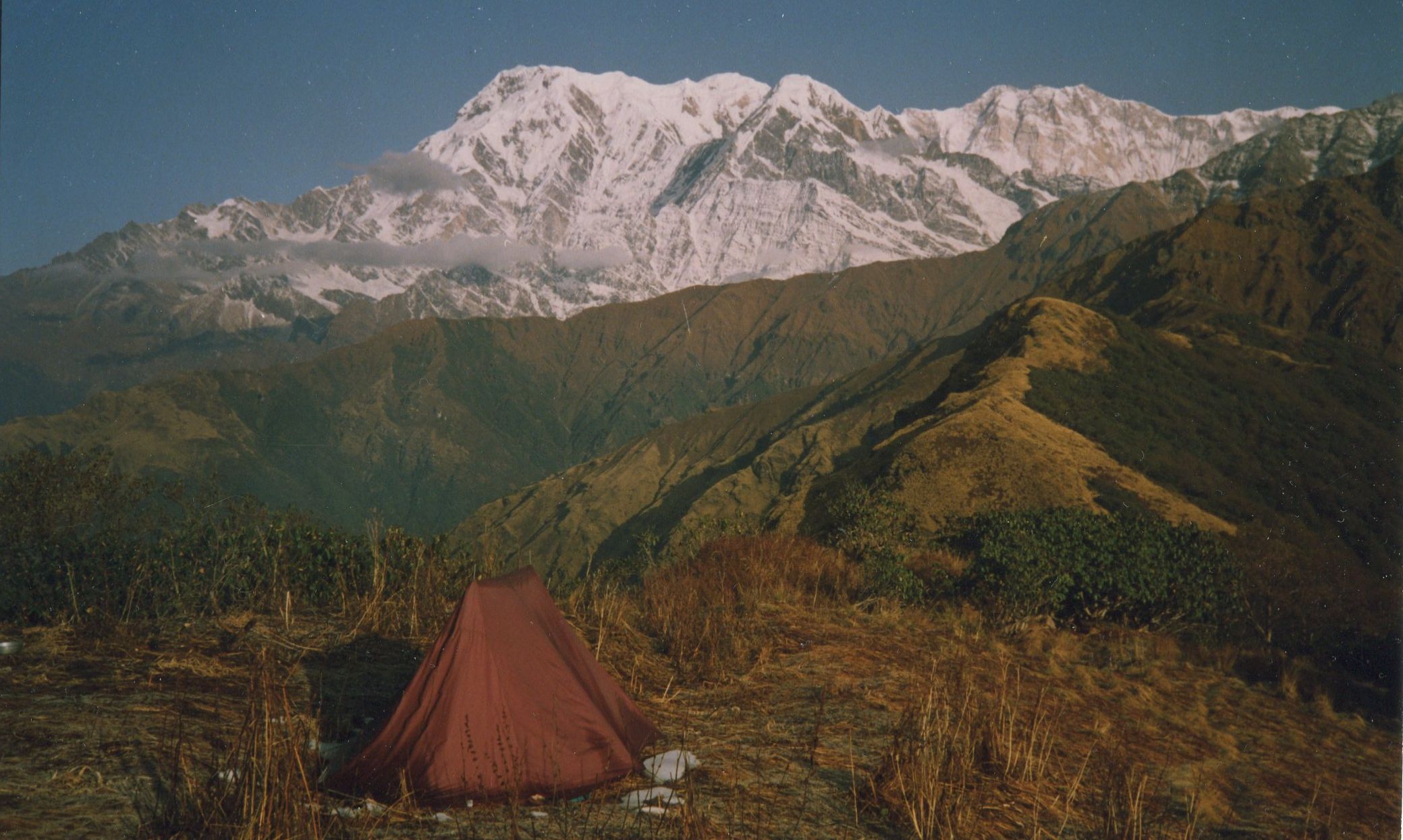 Annapurna South and Annapurna I from camp at Khorchon