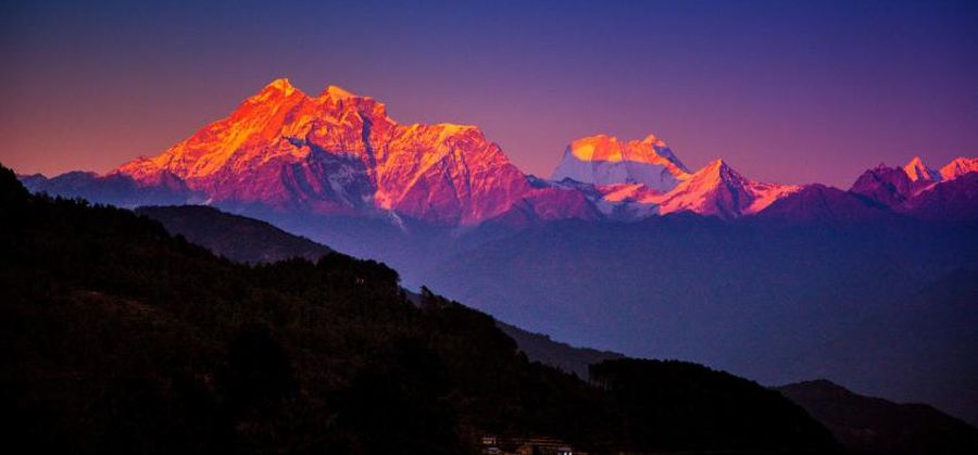 Sunset on Mount Gauri Shankar and Menlungtse