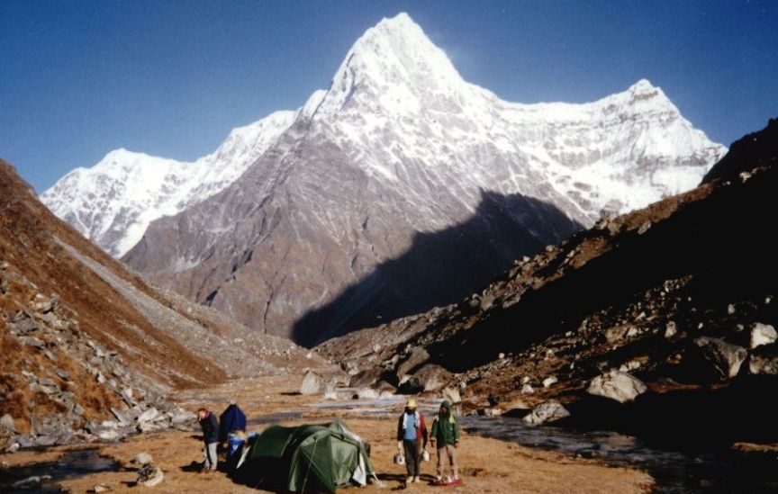 Mount Kang Nachugo from camp beside Tsho Rolpa in the Rolwaling Valley