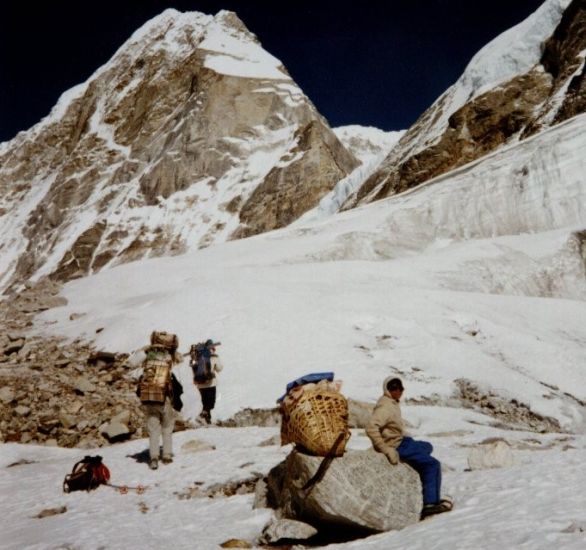 Tengi Kagi Tau from Drolamboa Glacier on route to Trashe Labtse from Rolwaling Valley in the Nepal Himalaya
