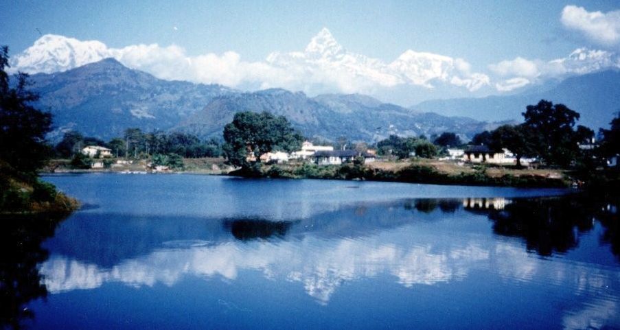 Annapurna South Peak, Macchapucchre ( Fishtail Mountain ) and Annapurna III from Phewa Tal at Pokhara