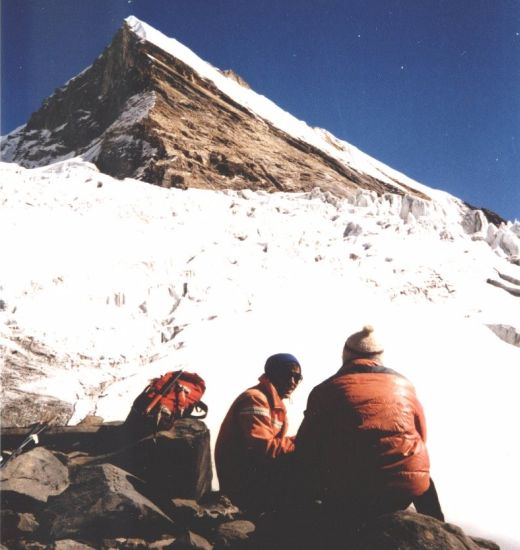 Tent Peak ( Tharpu Chuli ) on ascent to Rakshi Peak above Annapurna Sanctuary