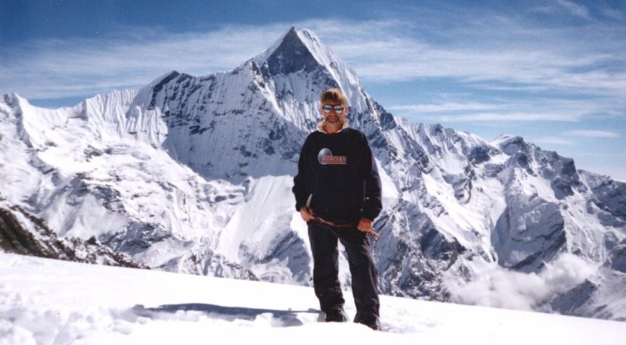 Macchapucchre, the Fishtail Mountain, from summit of Rakshi Peak ( c5000m ) above Annapurna Sanctuary