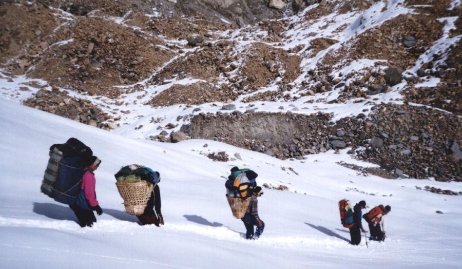 Descent from the Sanctuary onto the South Annapurna Glacier