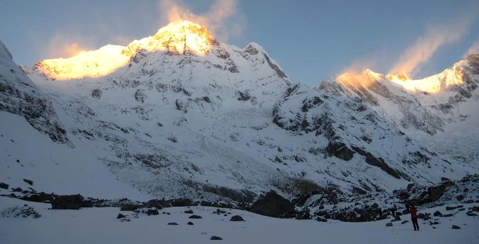 Sunrise on Annapurna South Peak and Fang