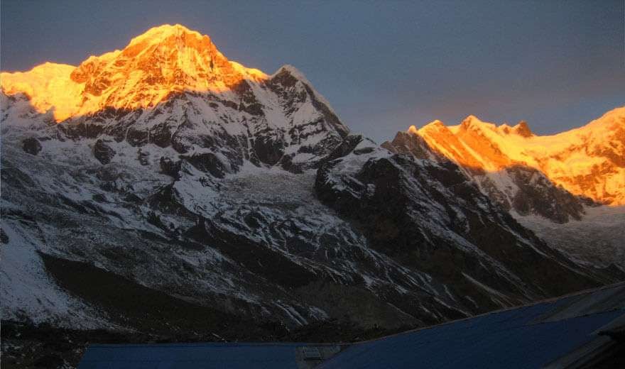 Sunset on Annapurna South Peak and Fang