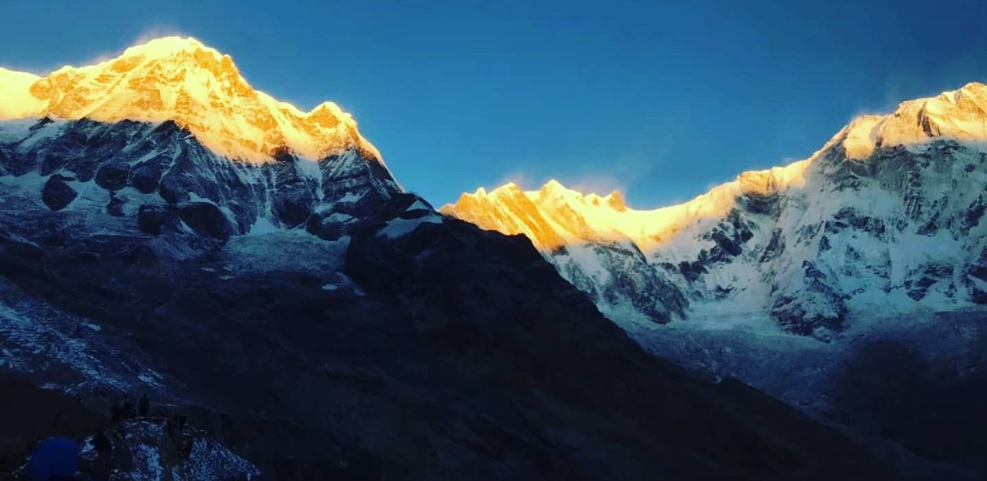 Sunrise on Annapurna South Peak, Fang and Annapurna I