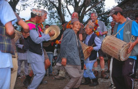 Traditional Nepali singing and dancing at trek start