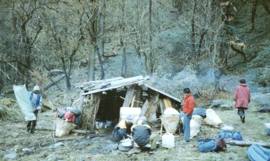 Camp at kharka in jungle in the Likhu Khola Valley