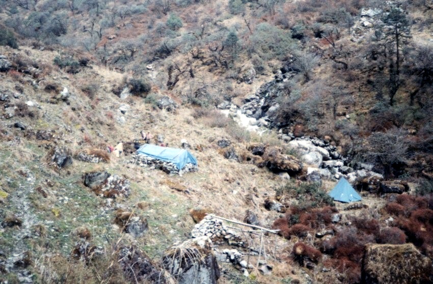 Camp at kharka north of Tserine in the Nupenobug Khola Valley