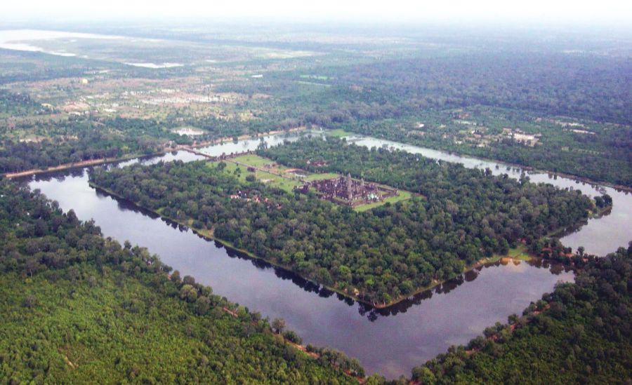 Aerial view of Angkor Wat Temple Complex in northern Cambodia