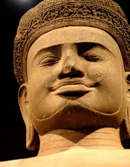 Sculptured Head of Vishnu in Bayon Temple in Angkor Thom in northern Cambodia