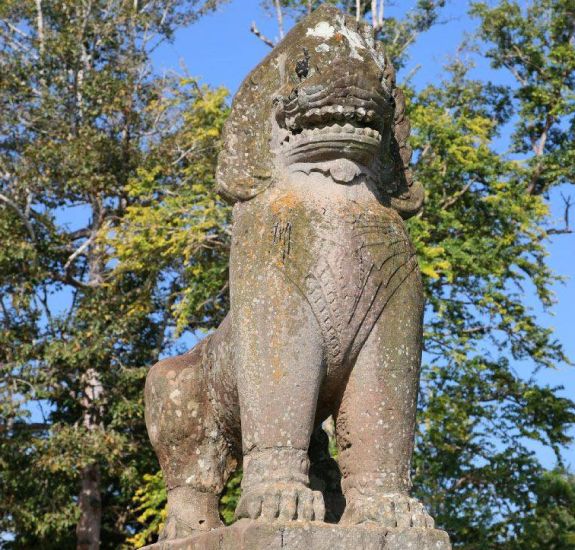 Dragon Dog statue at Sras Srang Temple at Siem Reap in northern Cambodia