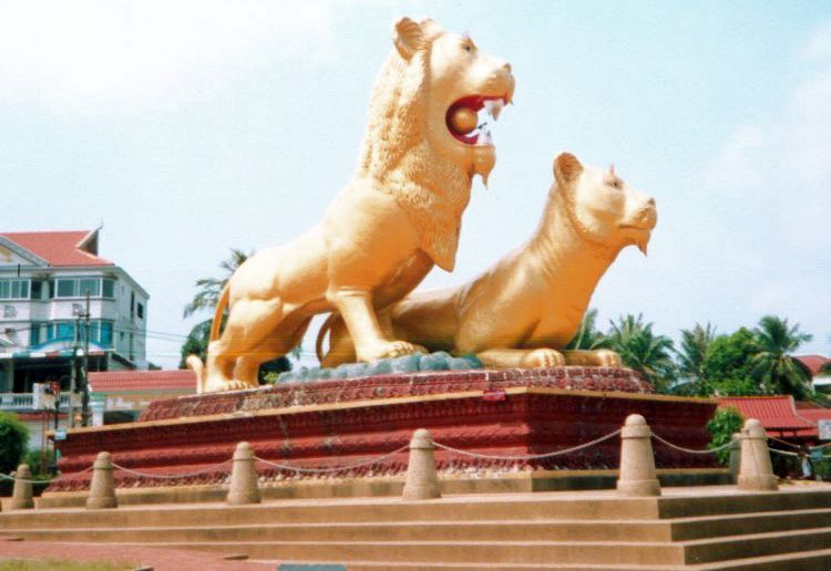 Golden Lions Statue in Sihanoukville in Southern Cambodia