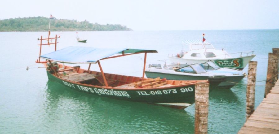 Boats at Victory Beach in Sihanoukville in Southern Cambodia