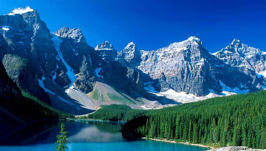 Canadian Rockies above Moraine Lake in Banff National Park, Alberta, Canada