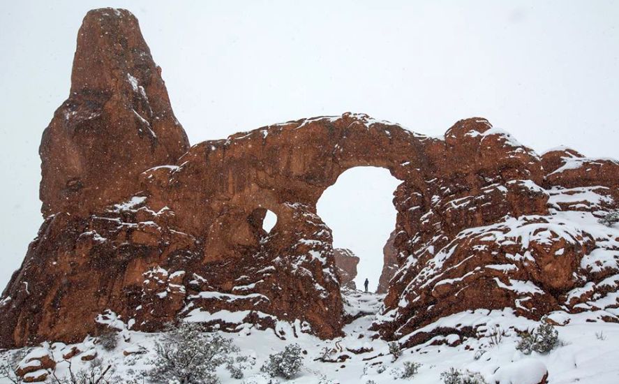 Turret Arch in winter in Arches National Park